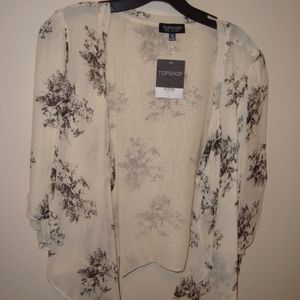 Topshop Black Beige Floral Printed Nude Cropped Cape Jacket Shrug NWT Size 8